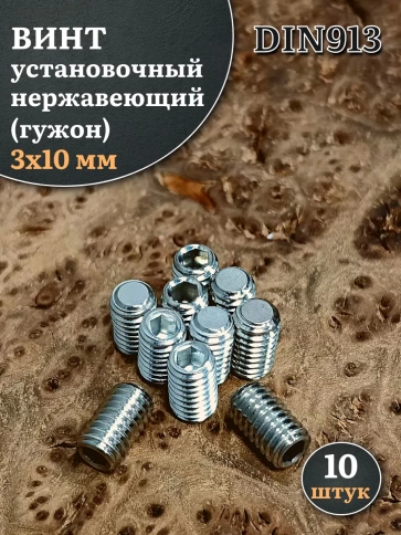 Винт установочный нержавеющий 3х10 DIN913 (гужон) фото 6