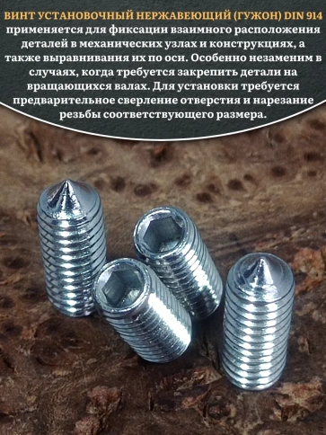 Винт установочный нержавеющий 5х10 DIN914 (гужон) фото 4