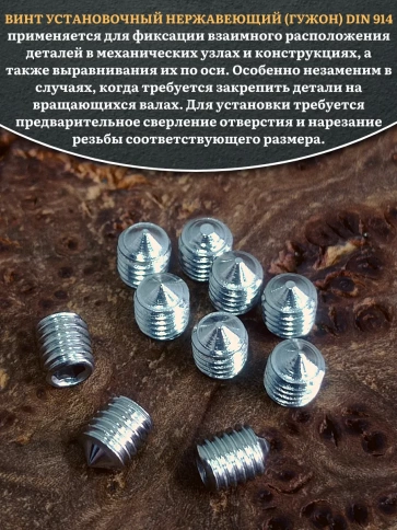 Винт установочный нержавеющий 5х6 DIN914 (гужон) фото 7