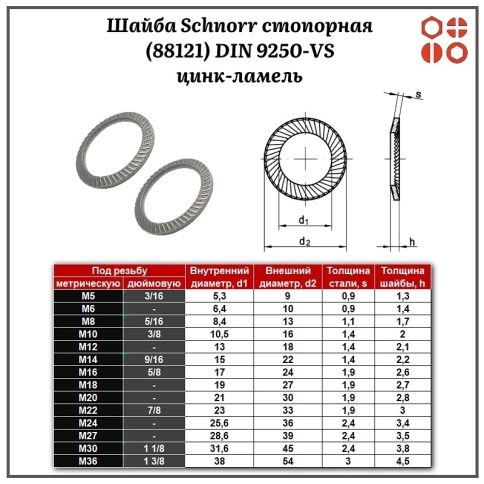 Шайба Schnorr стопорная усиленная (88121) М14 DIN 9250-VS цинк-ламель, 100 шт. фото 2