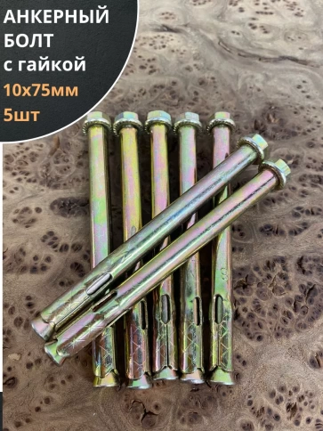 Анкерный болт с гайкой 10x75 мм (5 шт.) фото 1