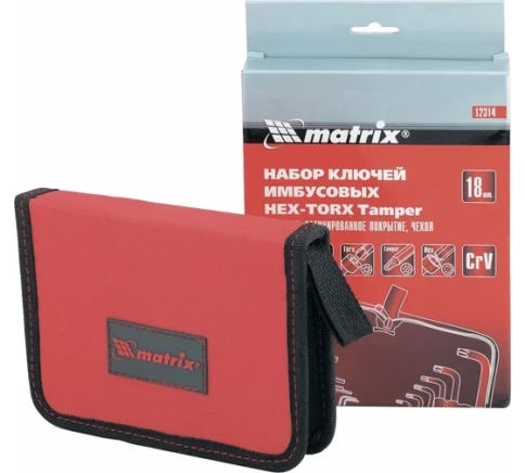 Набор ключей имбусовых HEX-TORX HEX 1,5-10 мм Т10-Т50 CrV 18шт. коротк. сатин Matrix фото 2
