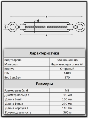 Талреп кольцо-кольцо нержавеющий А4 М8 DIN1480, 6 шт. фото 2