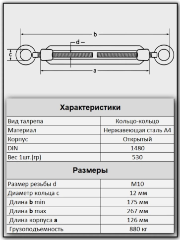 Талреп кольцо-кольцо нержавеющий А4 М10 DIN1480, 6 шт. фото 2