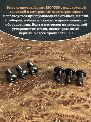 Винт чёрный М6х12 ISO 7380 под шестигранник к.п.10.9, 10 шт. фото 4