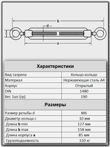 Талреп кольцо-кольцо нержавеющий А4 М6 DIN1480, 4 шт. фото 2