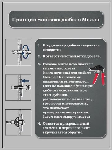 Дюбель MOLLY с крюком 4х32 для пустотелых конструкций 10шт фото 5