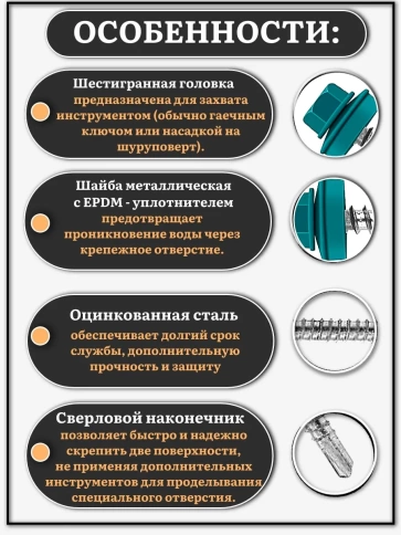 Саморез кровельный, 4,8х29 морская волна RAL5021 1000 шт фото 3
