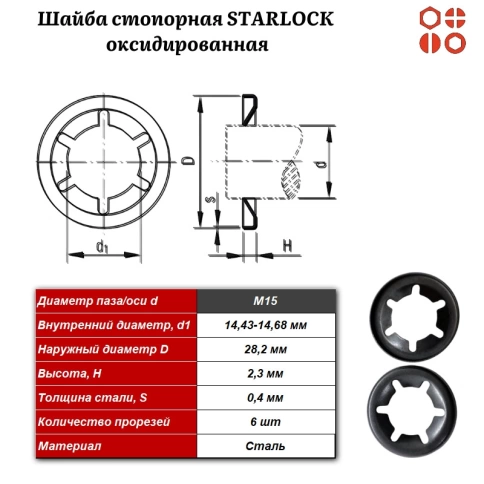 Шайба стопорная STARLOCK М15 оксидированная, 1000 шт. фото 3