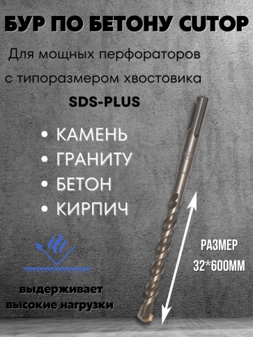 Бур по бетону CUTOP, Profi, двойная резьба, SDS-Plus, 32х600 мм фото 2