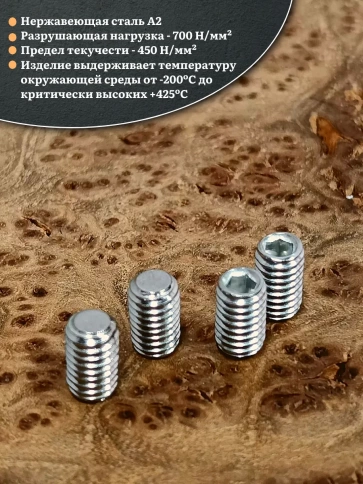 Винт установочный нержавеющий 4х12 DIN913 (гужон) фото 3